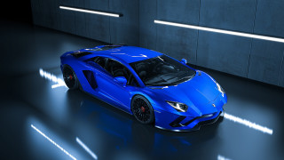 Blue sports car garage light 2 - a garage free wallpaper for desktop