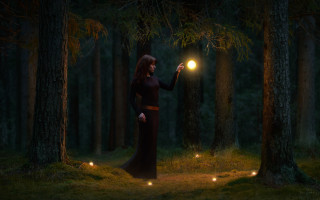 Woman forest moonlight magic fireflies - orb free wallpaper for desktop