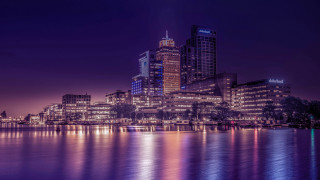 City skyline lake night asia - a lake in front free wallpaper