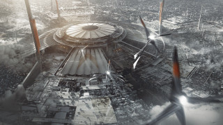 Futuristic city circular structure wind - dystopian art free wallpaper