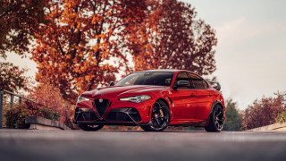 Red sports car autumn leaves 3 - inframe free wallpaper
