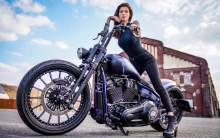 Woman motorcycle outdoors cloudy sky - affinity photo free wallpaper