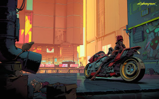 Motorcycle city night neon retrofuturism - syd mead. free wallpaper