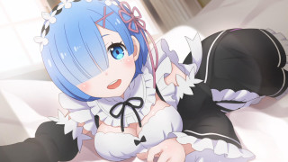 Blue hair woman bed maid - a black outfit free wallpaper