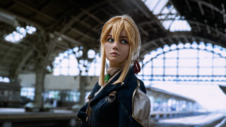 Blonde woman train station cosplay - a train free wallpaper