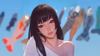 Woman longblackhair white shirt blurry - clothes free wallpaper