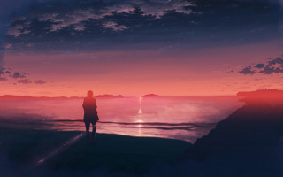 Cliff figure ocean sunset beach - the cliff free wallpaper