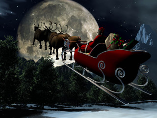 Sleigh reindeers presents flying full - moon free wallpaper