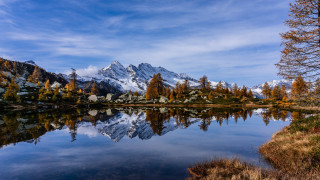 Mountain reflection lake autumn forest - free winter wallpaper