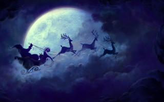 Reindeers flying sky full moon - moon free wallpaper