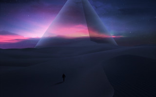 Desert starry sky triangle aurora - triangular free wallpaper