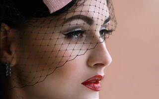 Woman veil redlipstick pinkbow artdeco - a veil free wallpaper