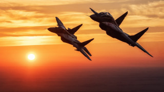 Jets sunset clouds horizon mountain - two jet free wallpaper for desktop