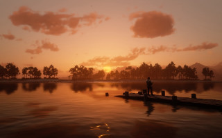 Dusk dock man boat trees - the water and trees free wallpaper for desktop