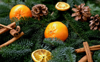 Oranges cinnamon sticks pine cones - cinnamon free wallpaper