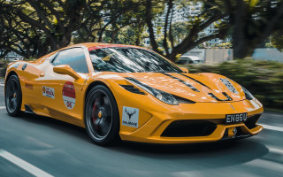 Yellow sports car street trees 2 - motion blur free wallpaper