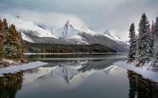 Mountain range reflection snow trees - snow covered trees free wallpaper