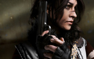 Woman gun black outfit brown - black glove free wallpaper