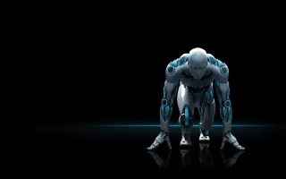 Robot cyborg standing dark blue - its hand free wallpaper