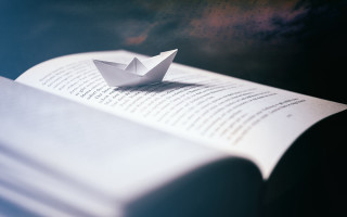 Paper boat book table blue - top of a book free wallpaper