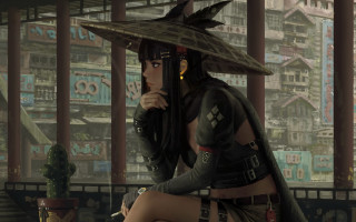 Woman cyberpunk fantasy urban library - cyberpunk style free wallpaper