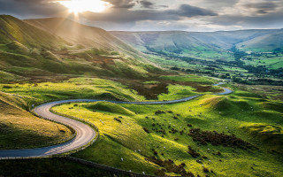Winding road green valley cloudy 3 - road free wallpaper for desktop