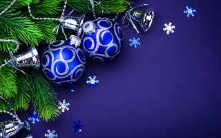 Blue ornament silver bells snowflakes - cloisonnism free wallpaper