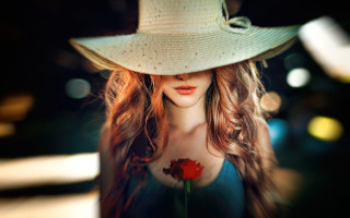 Woman hat flower serious portrait - a hat free wallpaper