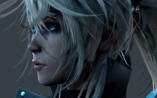 Blonde woman blue eyes black 7 - unreal engine 5 free wallpaper