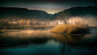 Lake fog mountains forest city - ferenc joachim free wallpaper