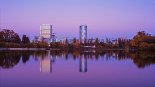 City skyline reflection dusk purple - dusk free wallpaper