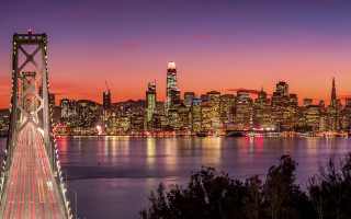 City skyline bridge river night 87 - orange sky free wallpaper