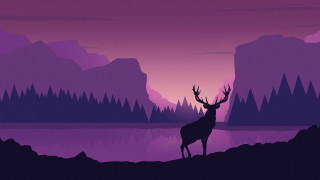 Deer hill lake sunset mountains - eyvind earle free wallpaper