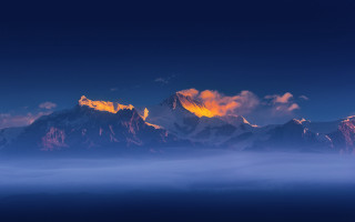 Mountain range clouds orange sky - blue sky free wallpaper