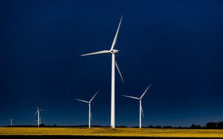 Wind turbines field blue sky - under free wallpaper for desktop