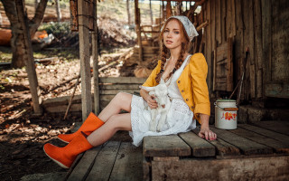 Woman yellow jacket white dress - a yellow jacket free wallpaper