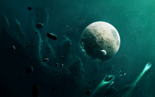 Alien floating ocean rocks debris - chris cold free wallpaper