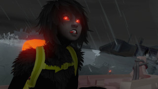 Woman red eyes yellow vest - the rain free wallpaper
