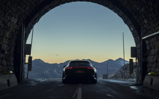 Car tunnel mountains sunset futurism - daarken free wallpaper