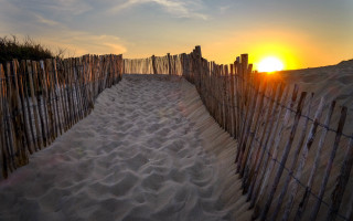 Beach fence sunset sand dunes - eric deschamps free wallpaper