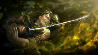 Baioken eishun green leaves sword - a yellow light free wallpaper for desktop