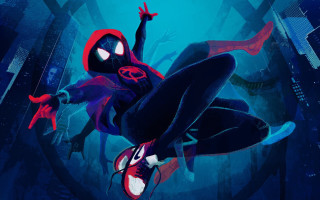 Spiderman flying city night glowing - a spider free wallpaper