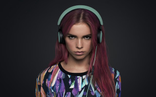 Woman headphones colorful shirt portrait - chernik free wallpaper for desktop