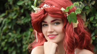 Red hair flower crown portrait - cosplay free wallpaper