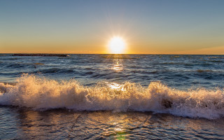 Wave sunset beach reflection ocean - sun free wallpaper