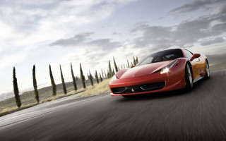 Red sports car motion blur - tall grass free wallpaper for desktop