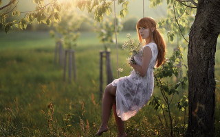 Woman white dress swing field 2 - anka zhuravleva free wallpaper for desktop