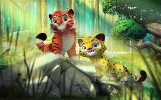 Cartoon tiger tigercub forest bamboo - free cats wallpaper