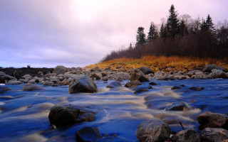 River rocks water trees clouds - rock and water free wallpaper for desktop