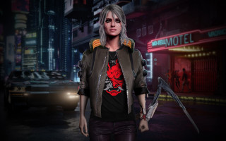 Woman leather jacket knife city - a neon free wallpaper